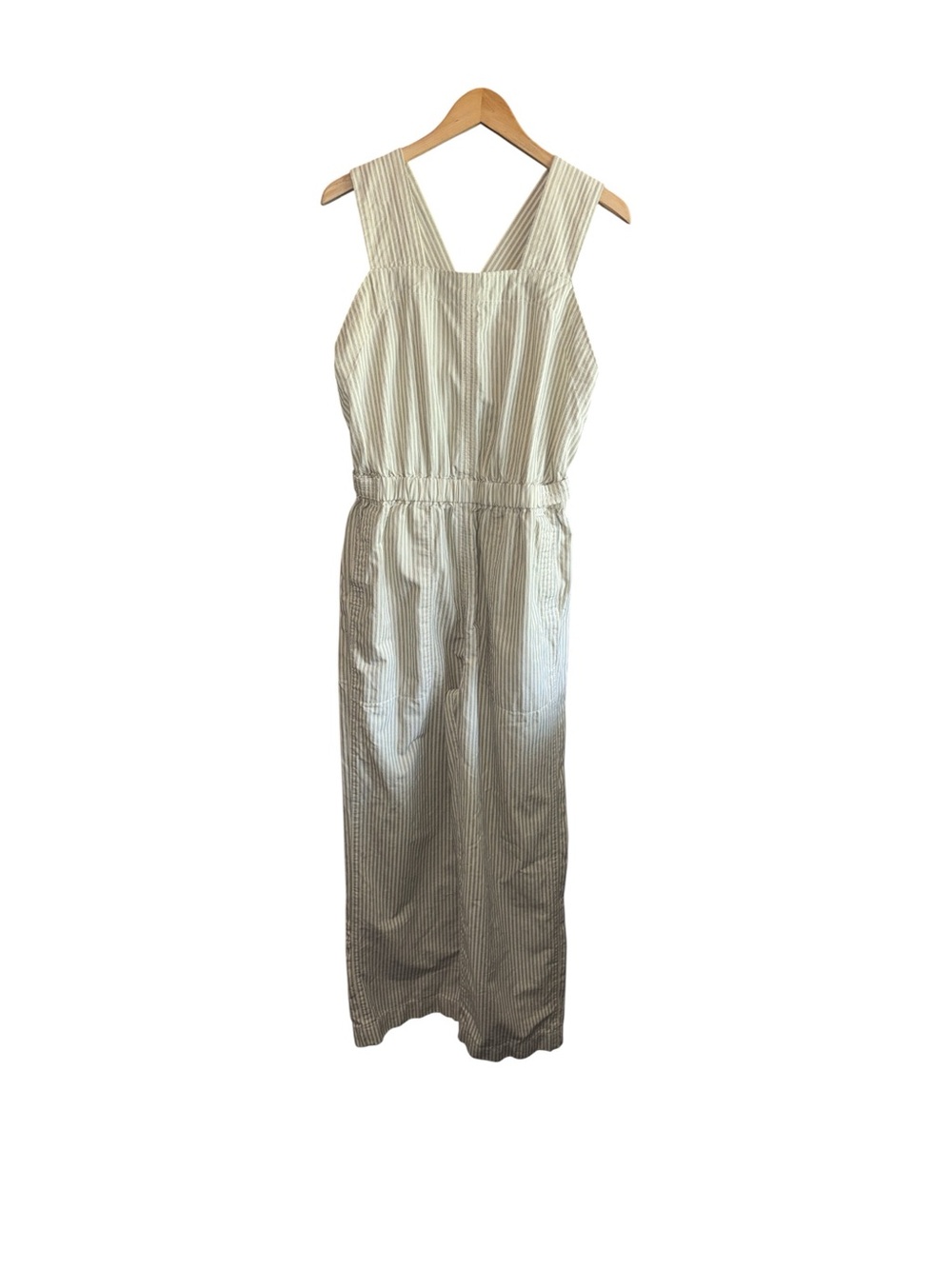 Everlane Women’s Size 4 Striped Sleeveless Jumpsuit Linen & Cotton Blend Pockets